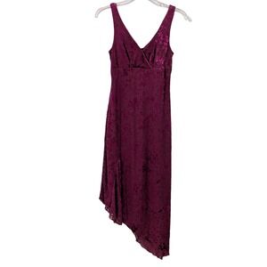Rampage Burgundy Floral Velvet‎ Burnout Asymmetrical Midi Dress Size S